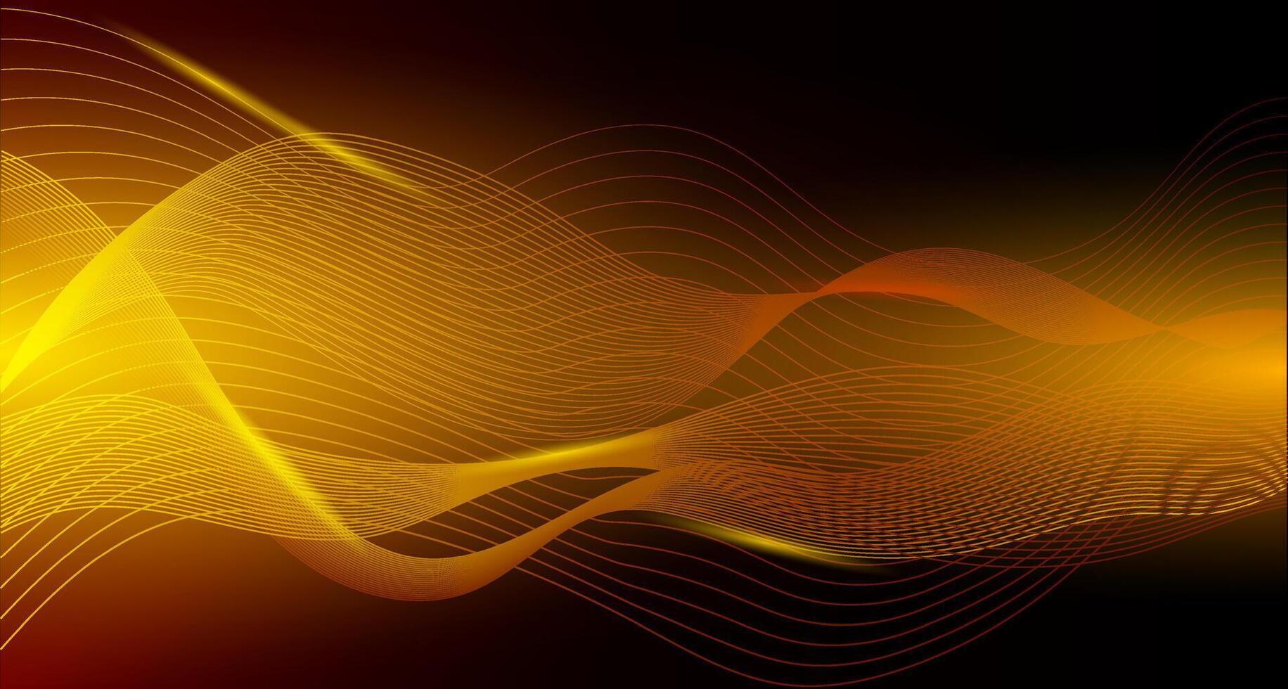 This image features flowing golden waves on a dark background, showcasing an abstract design. The concept illustrates movement and fluidity. vector
