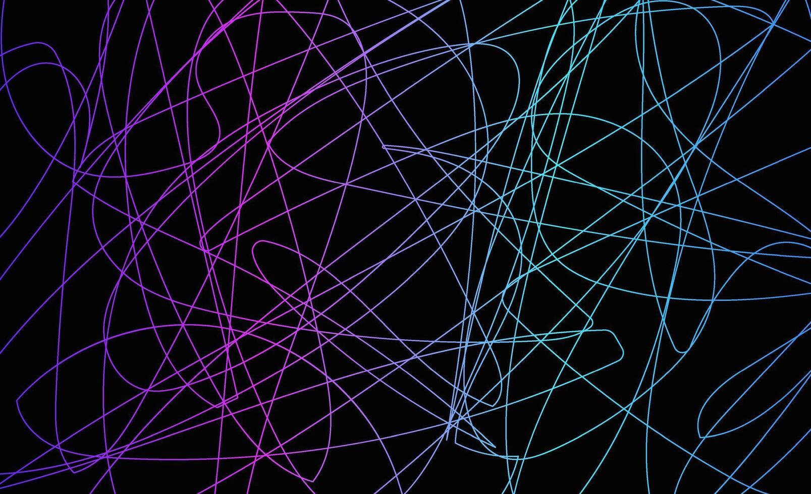 A collection of colorful doodle lines arranged in an abstract design on a solid black background, showcasing a creative concept vector