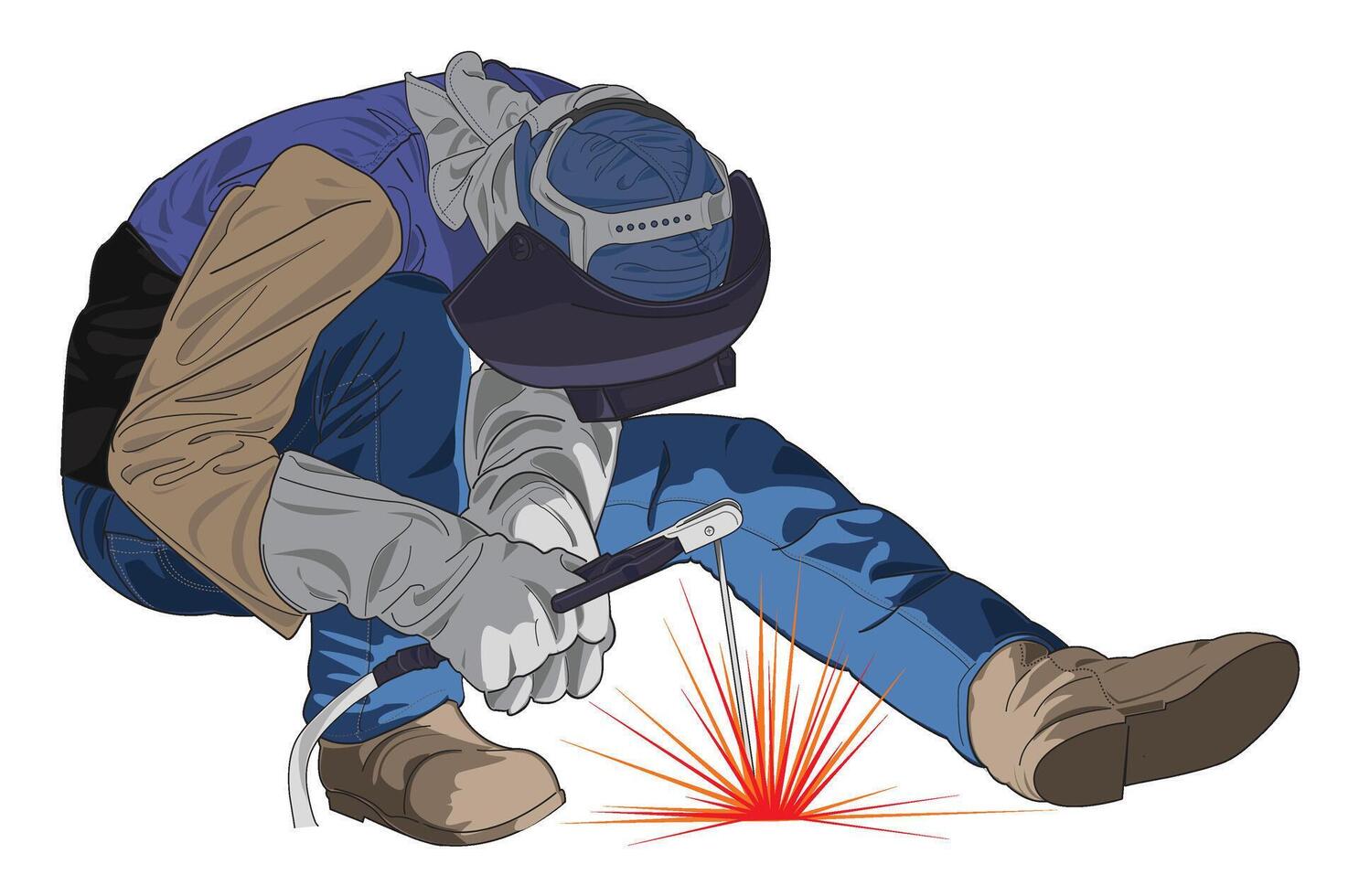 welder is welding while wearing protective gear vector