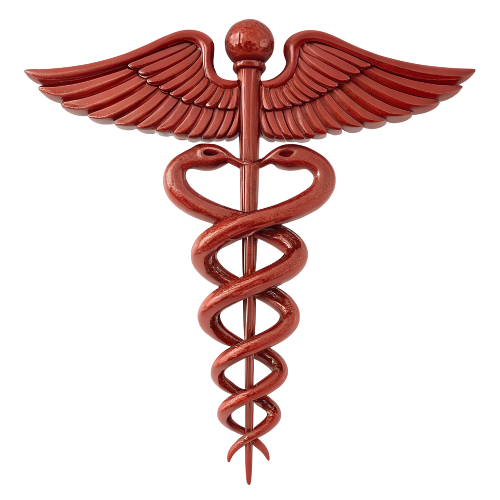 3D Red Medical Star Symbol with Caduceus png