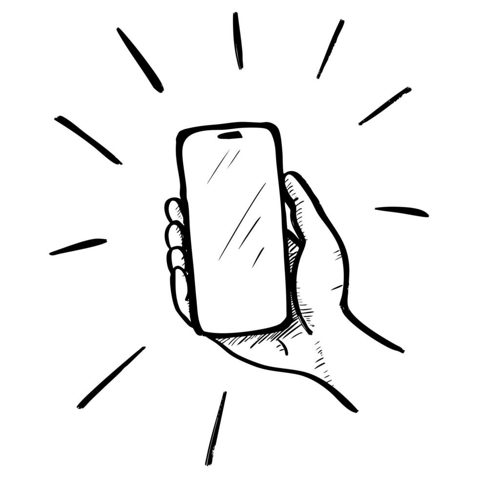 Doodle sketch style of smartphone cartoon illustration for concept design. vector