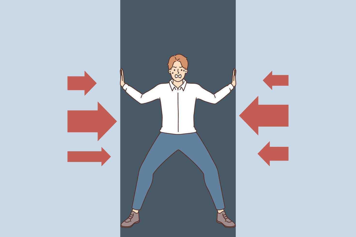 Walls put pressure on business man, causing attack of claustrophobia and fear of being crushed vector