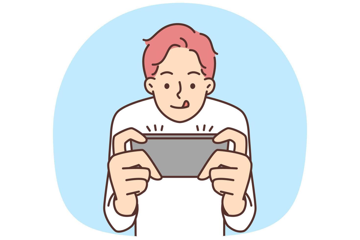 Boy play game on mobile phone vector