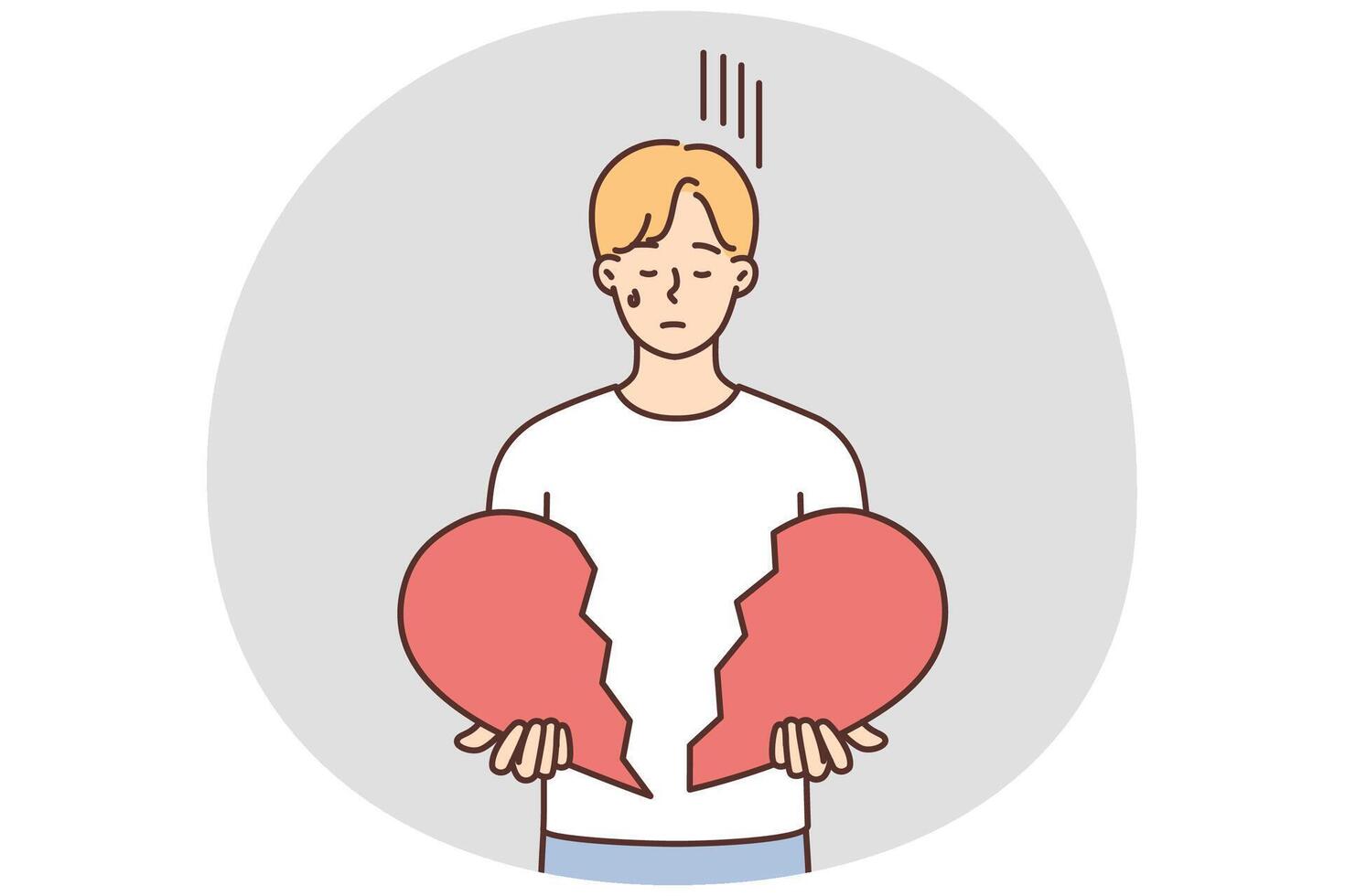 Unhappy man hold broken heart in hands vector