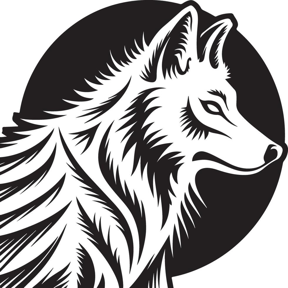 A black and white illustration of a wolf vector
