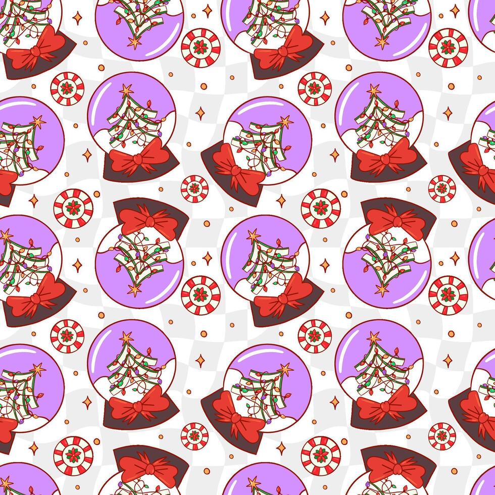Festive Christmas Snow Globe Pattern With Candy Decor vector