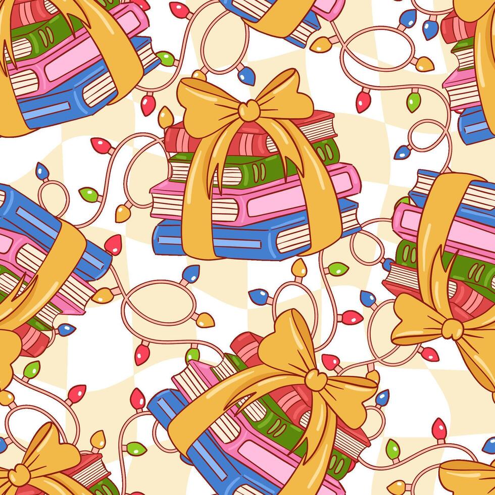Colorful Book Pattern with Gift Wrapping and Festive Lights vector