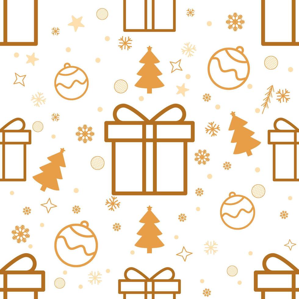 Abstract Seamless Pattern Golden Giftbox and Snowflake for Christmas and New Year, texture clothing scarf decoration vector