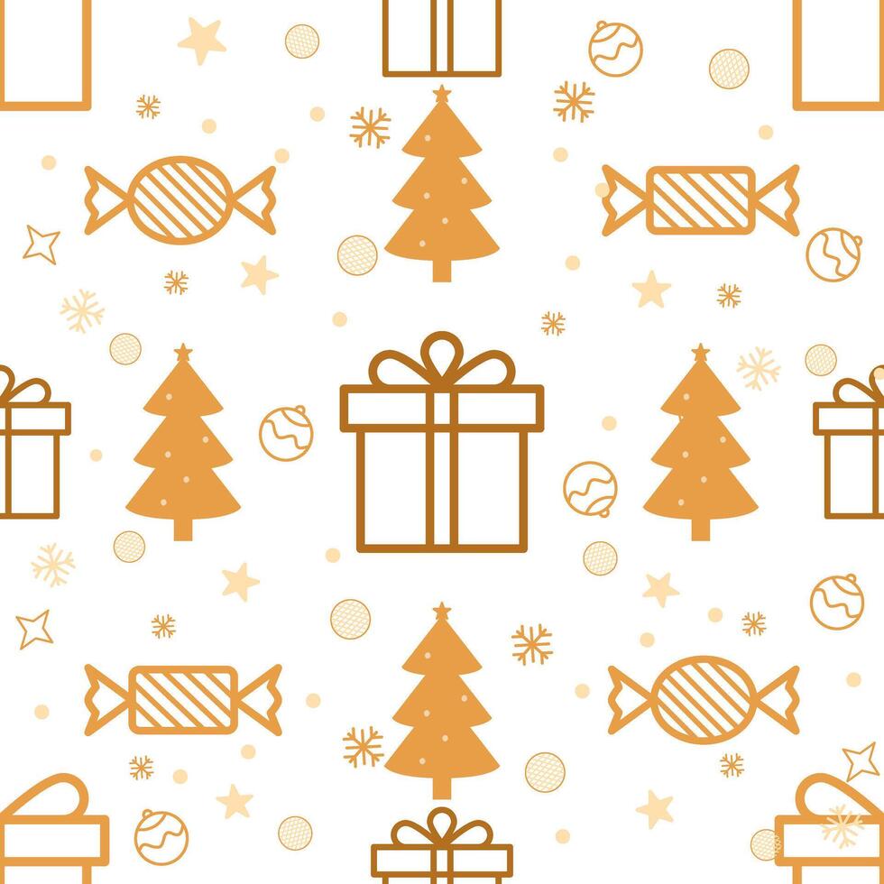 Golden Giftbox and Snowflake Seamless Pattern, texture clothing scarf decoration, for Christmas and New Year vector