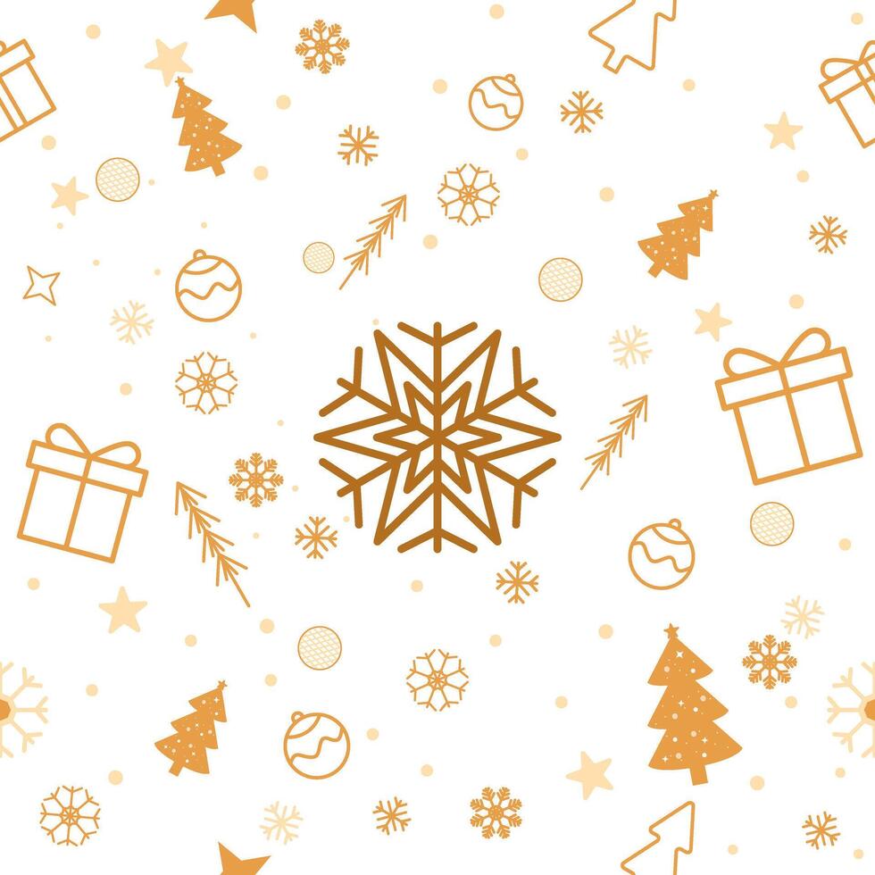 Seamless Pattern Golden Giftbox and Snowflake for Christmas and New Year, texture clothing scarf decoration vector