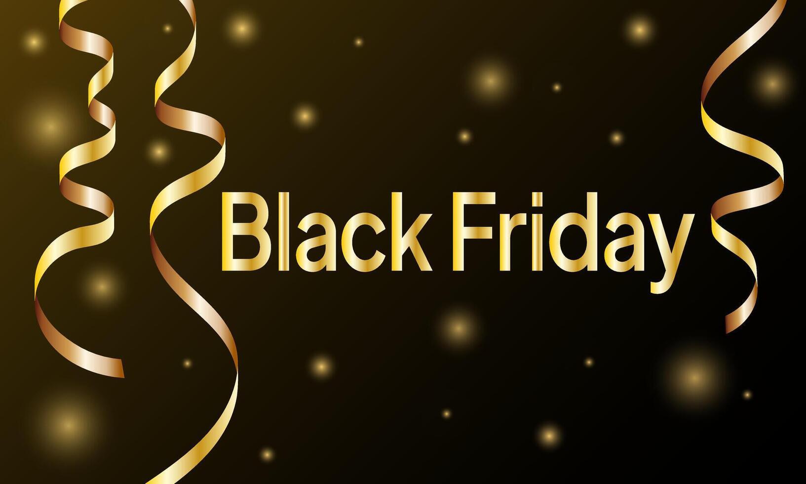 Golden letters Black Friday with golden serpentine and confetti on a dark background vector