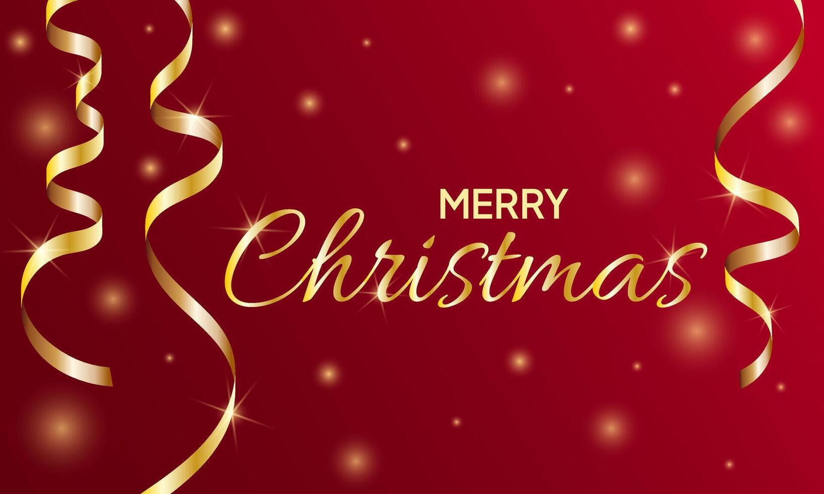 Golden letters Merry Christmas with golden serpentine on a red background. Christmas greeting card vector