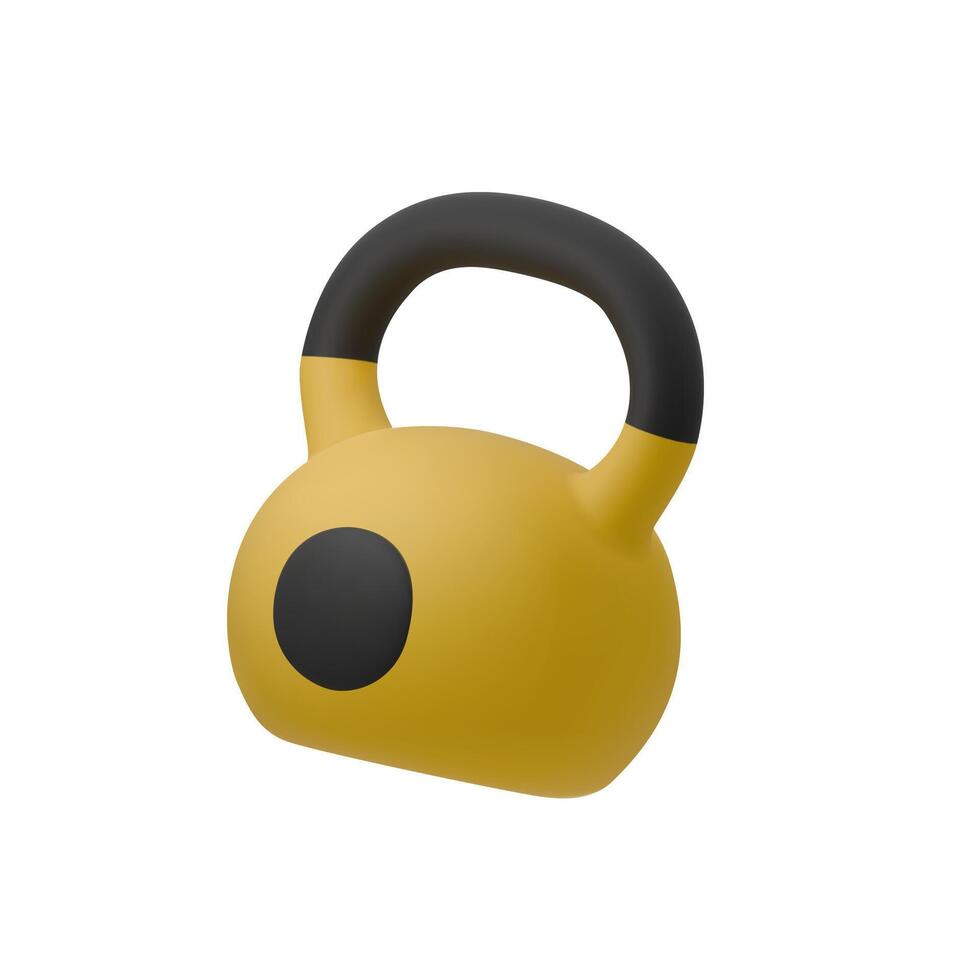 3D illustration of kettlebell with black handle and yellow body, isolated on white background. Ideal for fitness, workout, and gym themed designs, symbolizing strength and endurance vector