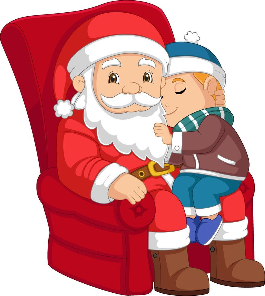 Santa claus sitting in chair with a little cute boy vector