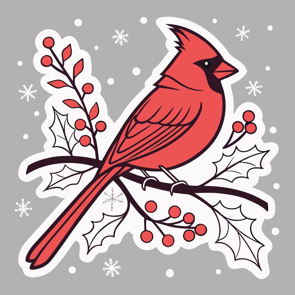 christmas-cardinal-sticker-white-border with grey vector