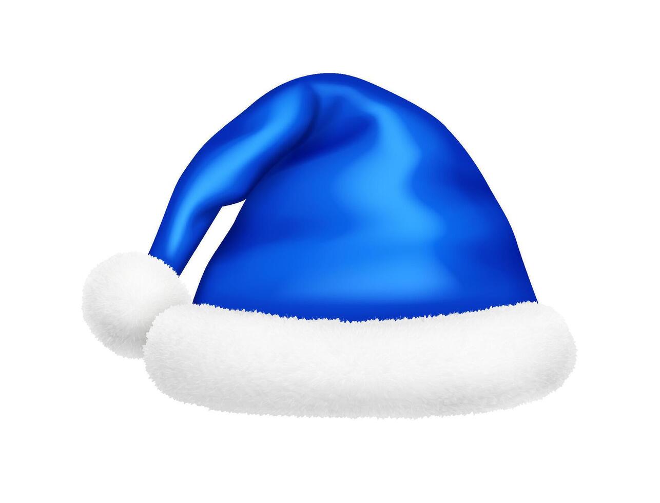 Vivid blue Santa hat with soft pompom realistic illustration. Christmas eve party decorative accessory 3d model on white background vector