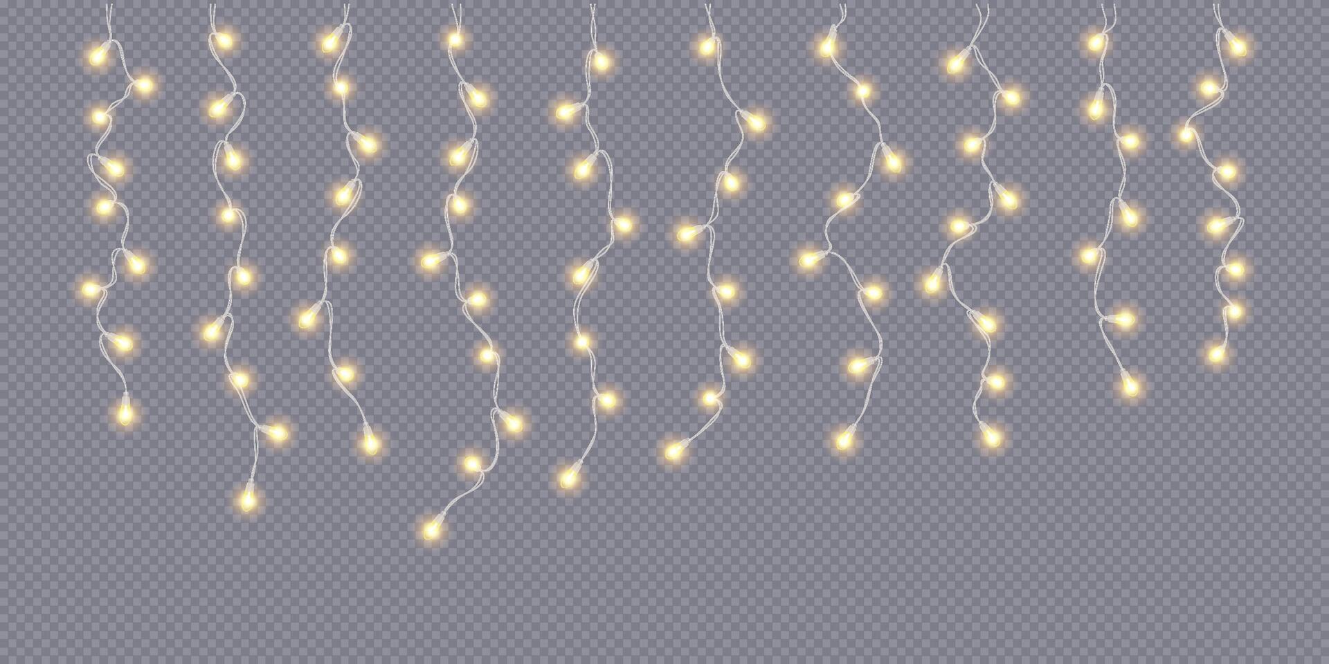 Golden Christmas lights curtain realistic icon. Warm fairy-light glowing for New Year party 3d object illustration on transparent background vector