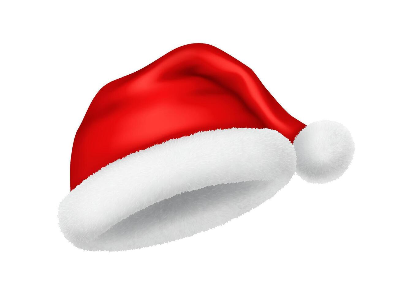 Old fashioned Santa hat with fallen pompom realistic illustration. Christmas festive season clothing style 3d model on white background vector
