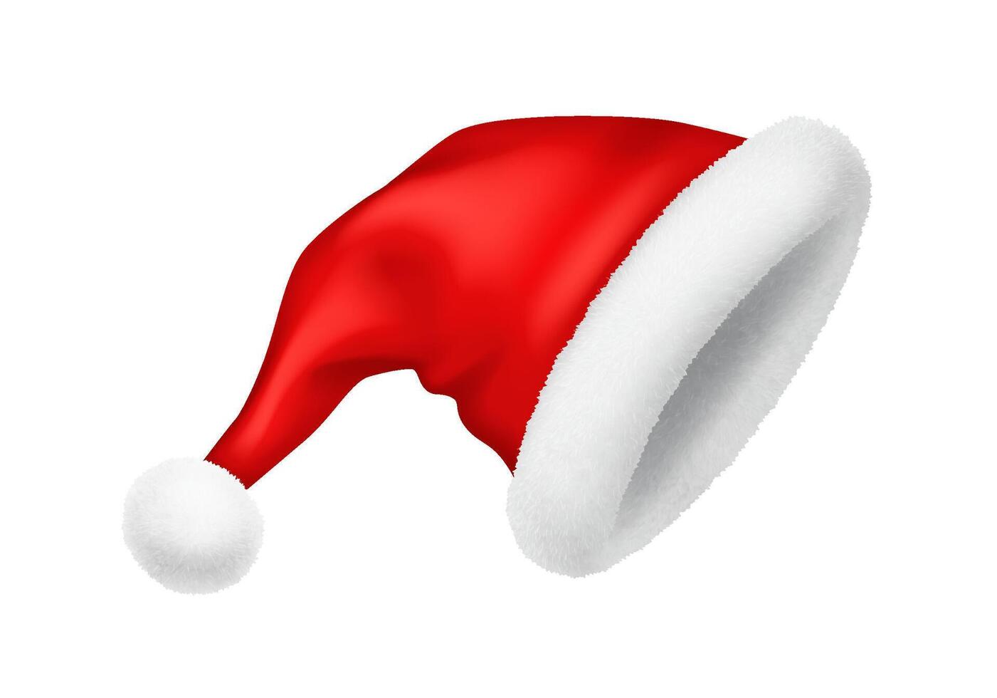 Traditional Santa headwear with soft fur realistic illustration object. Christmas holidays season attribute 3d model on white background vector