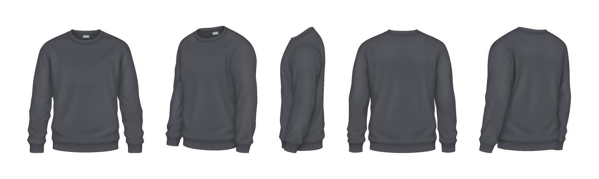 Casual long sleeves sweatshirts mockup realistic illustrations set. Modern attire for cool days template 3d model on white background vector