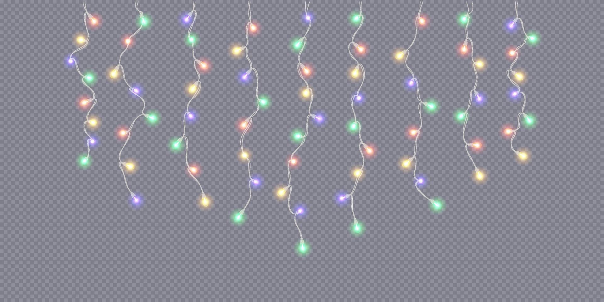 Magic Christmas lights curtain realistic icon. Multicolor glowing garlands at New Year party 3d object illustration on transparent background vector