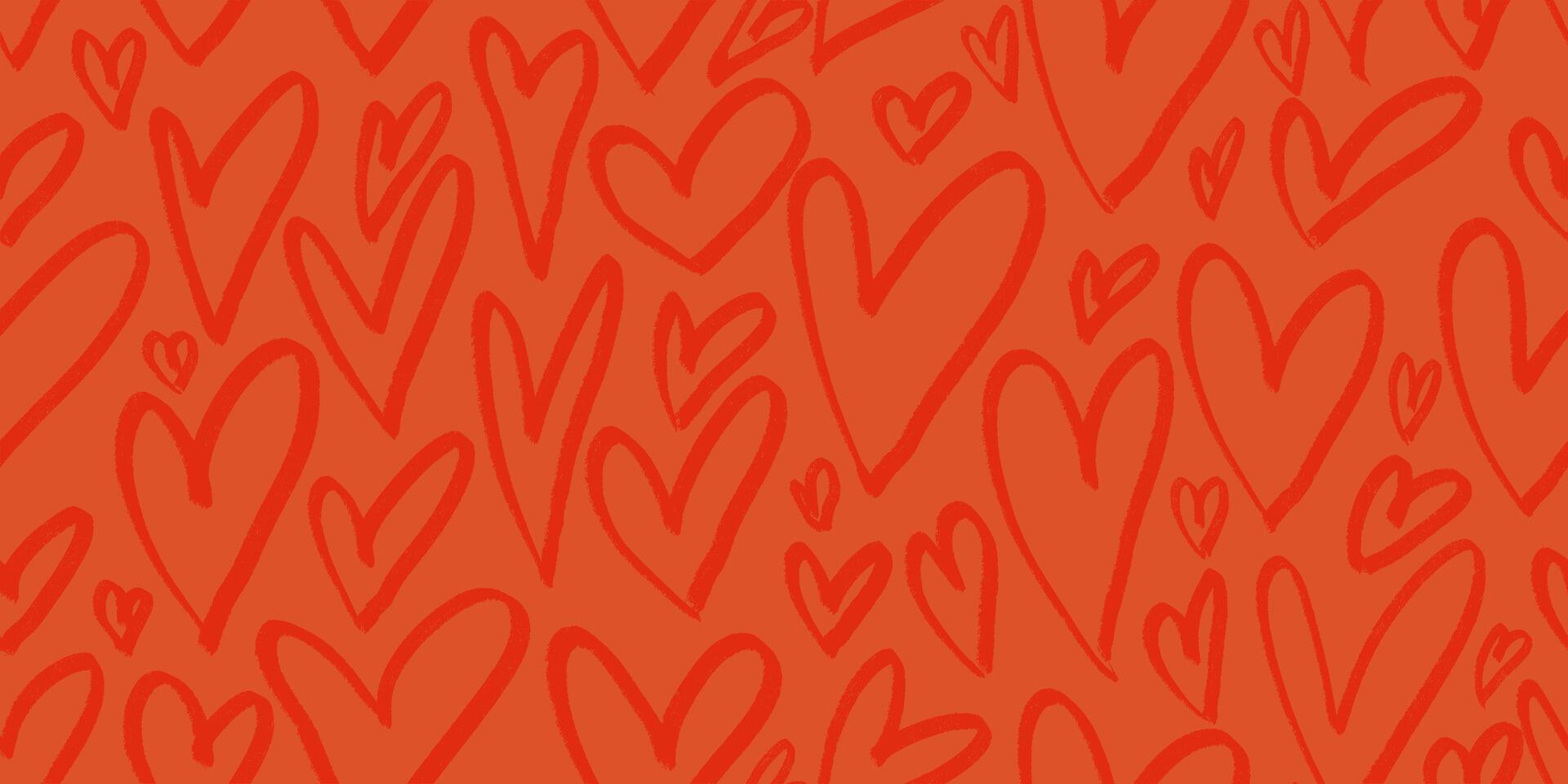 Seamless Pattern with Hearts in Hand Drawn Style with Grunge Effect, Drawn with Crayons. Vibrant doodle hearts. Romantic background design perfect for packaging, web banners vector