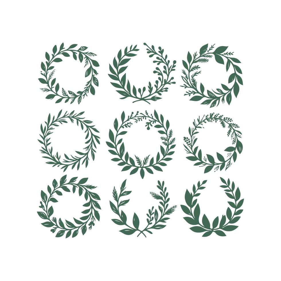 Set of green laurel wreaths vector
