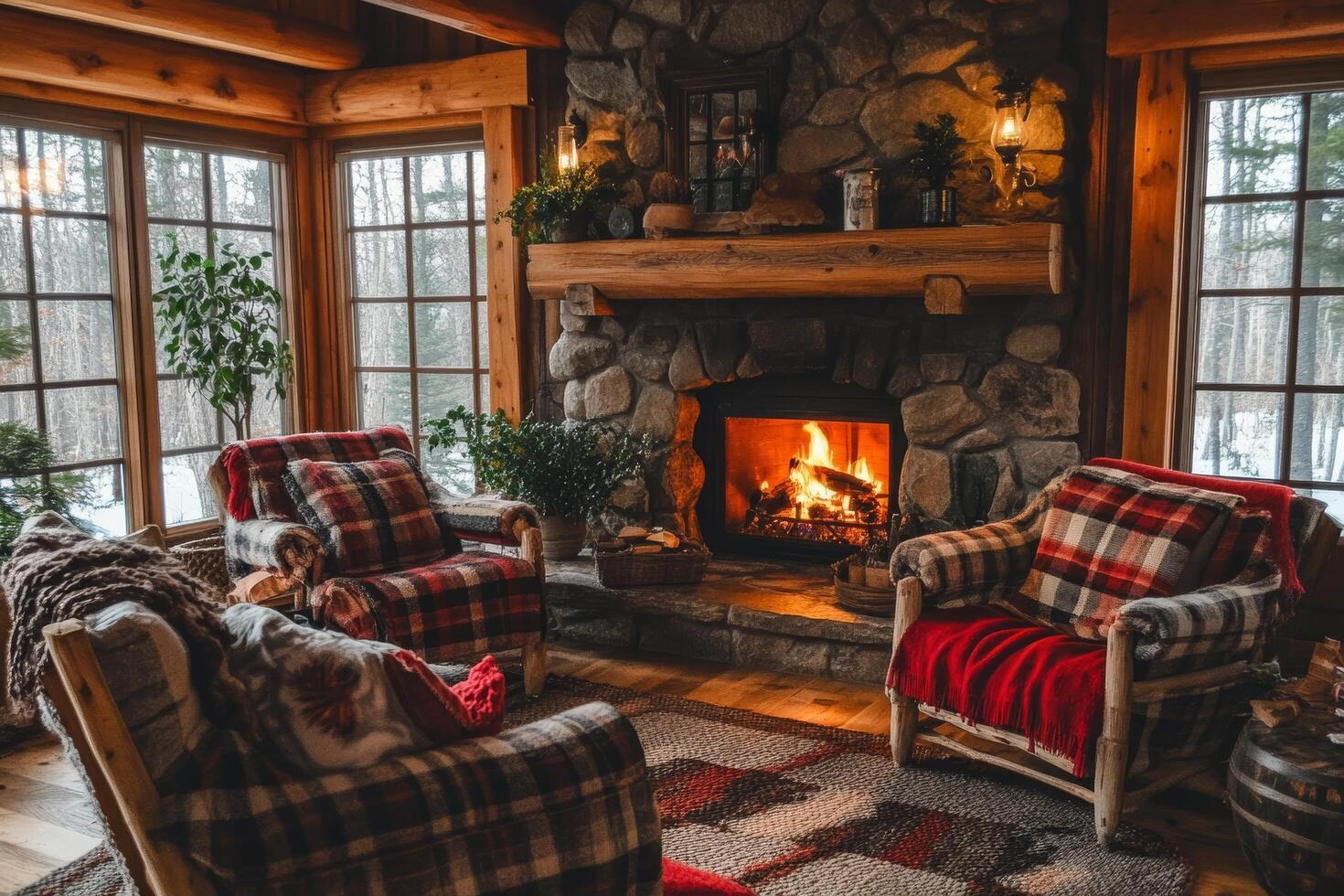 Cozy living room with a fireplace and a few chairs photo