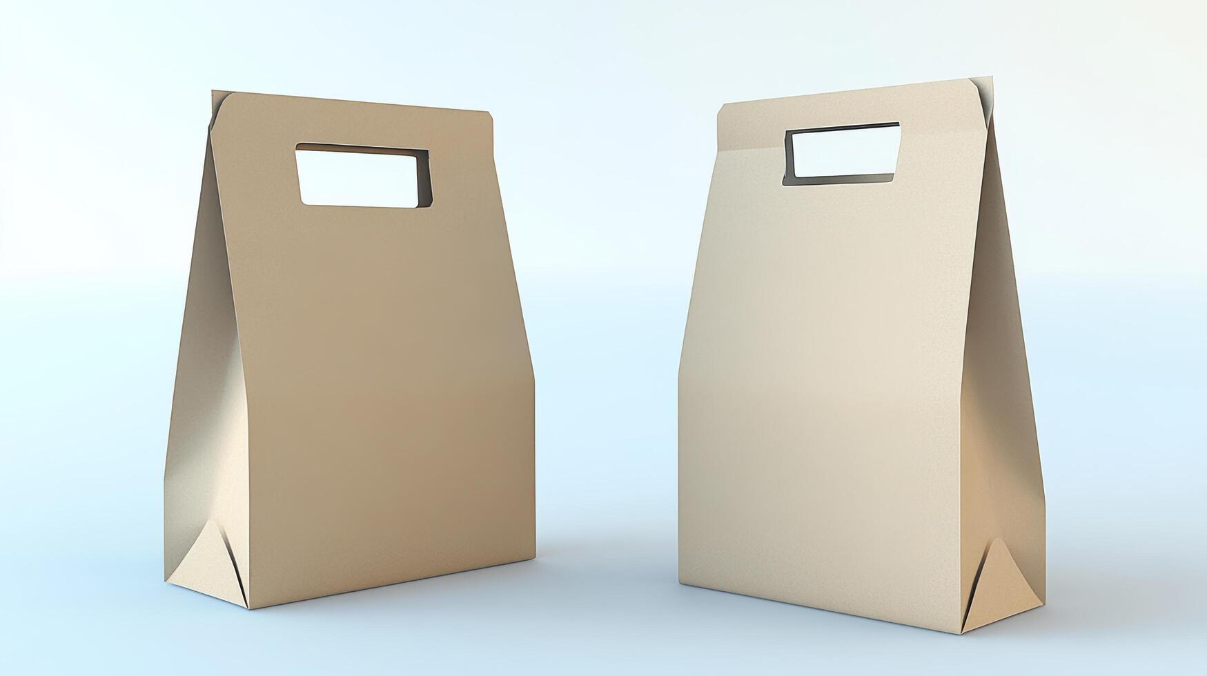 Two brown paper bags with a hole in the middle. Mockup. photo
