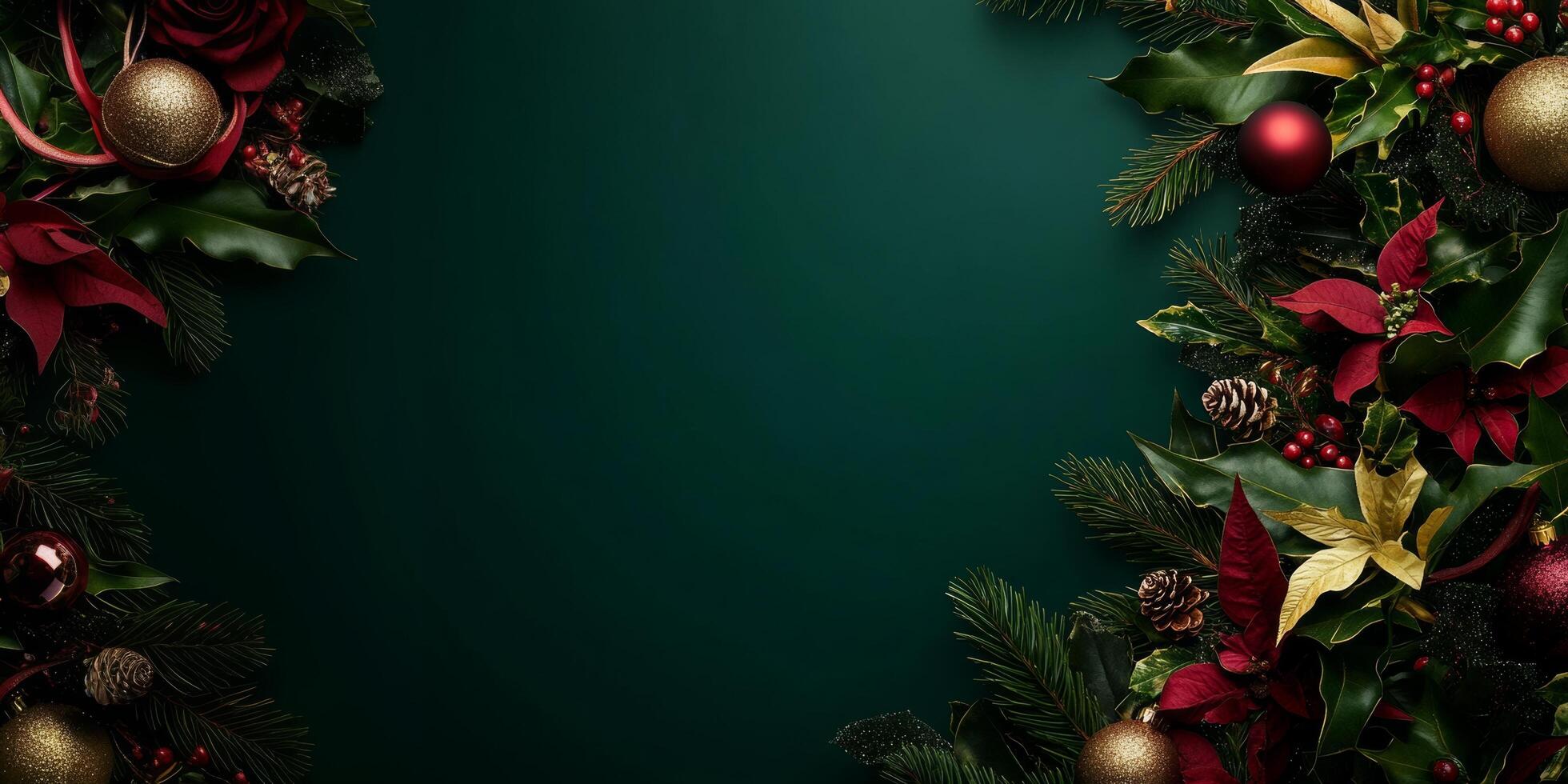 Green background with red and gold decorations photo