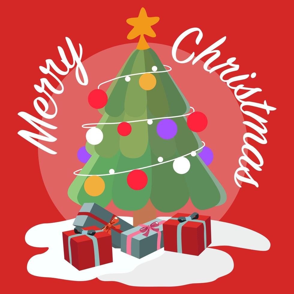 Christmas tree with garland and toy. Collection of gift present. Attributes of the winter holiday vector