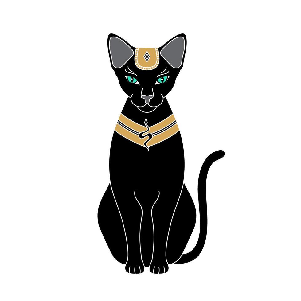 Egyptian cat on a white background. Ancient Egyptian goddess Bast or Bastet. vector