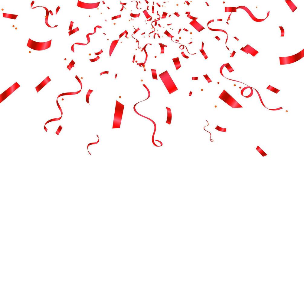 Falling red confetti seamless background. Luxury red confetti and carnival ribbons. vector