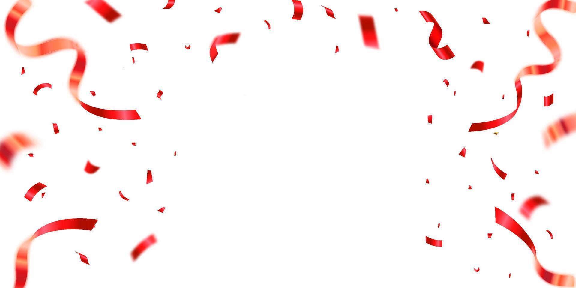 Falling shiny red confetti isolated on white. Bright festive tinsel of red color. Anniversary or birthday design template. vector