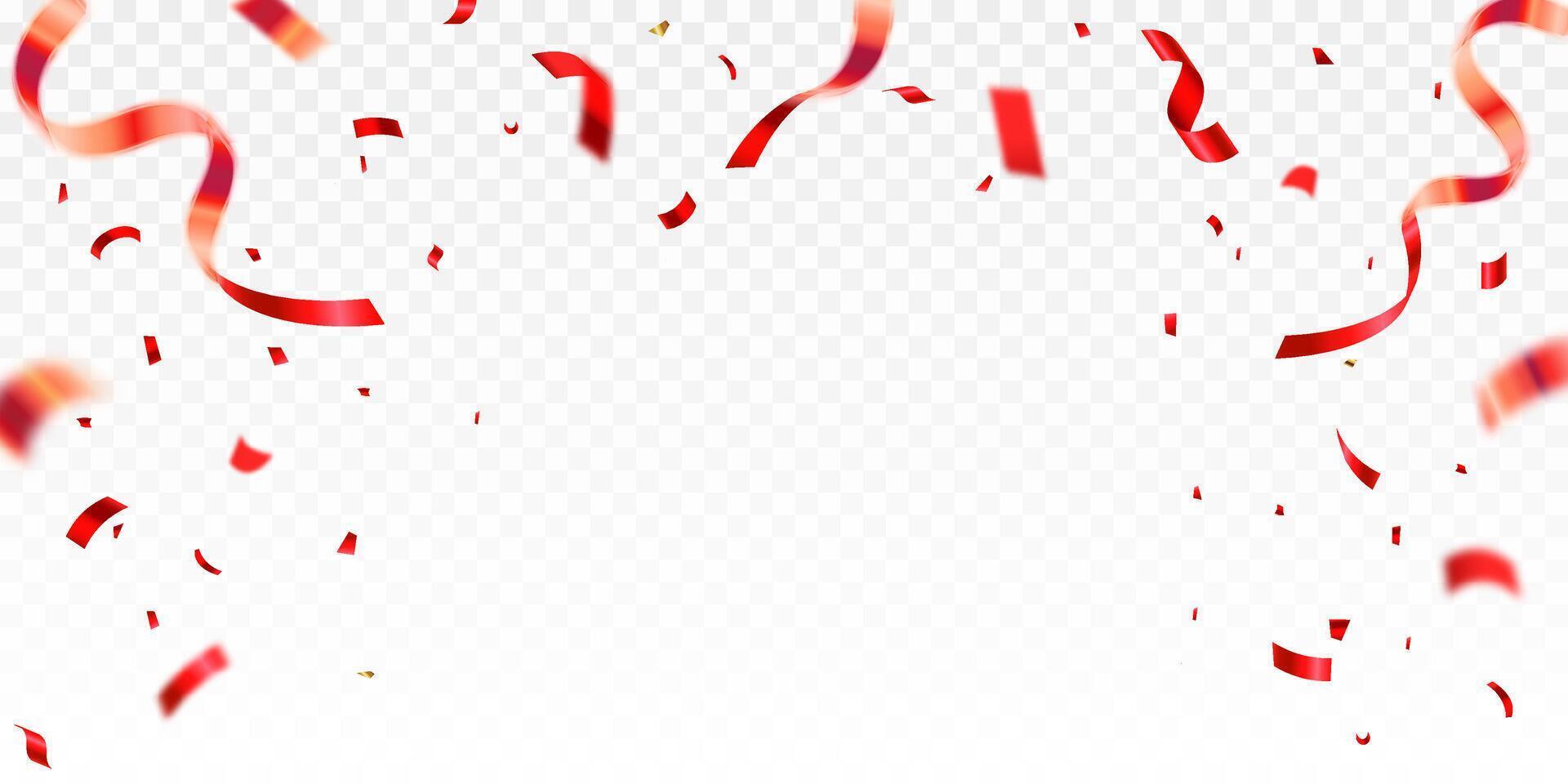 Abstract celebration party background design with confetti and red ribbons, red confetti isolated for Anniversary, Birthday party, Christmas, Carnival festivity, Holiday party banner, confetti vector
