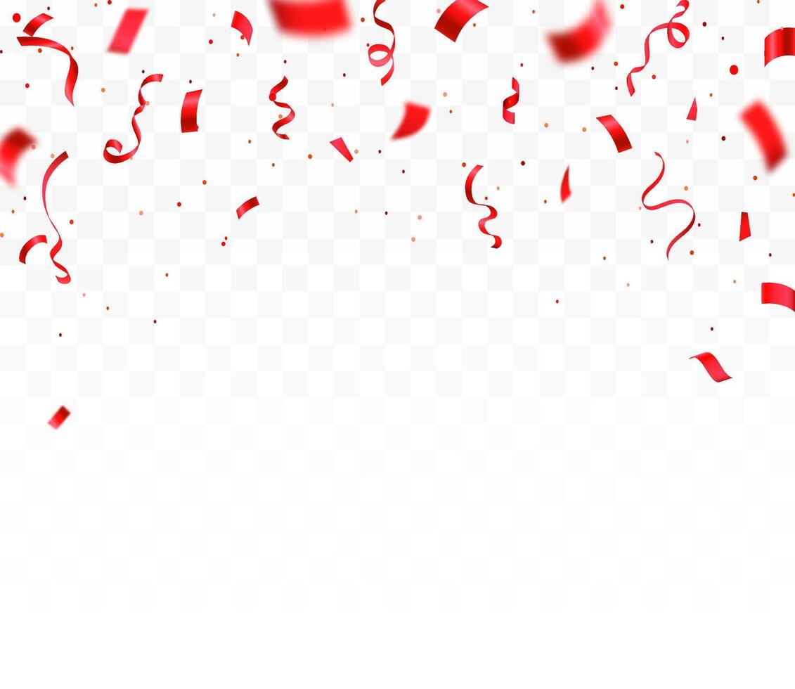 Red color confetti. Confetti celebration party background design, Falling shiny red confetti isolated on white, Celebration carnival ribbons, confetti, vector