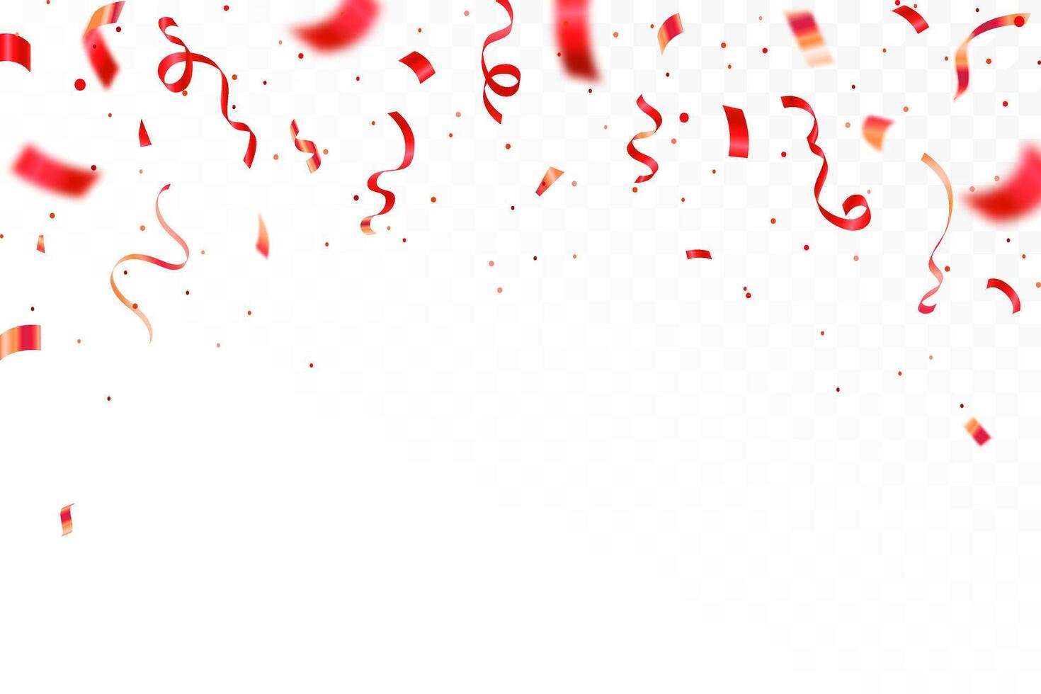 Red confetti. Shiny ribbons falling on abstract background. Design template for party celebration and birthday banner background, confetti, vector