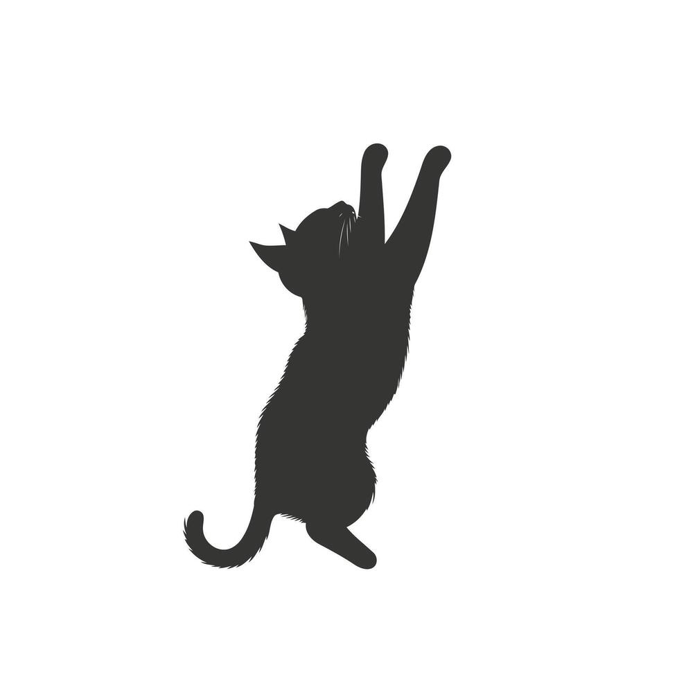 Black silhouette of a cat in a playful pose on a white background. vector