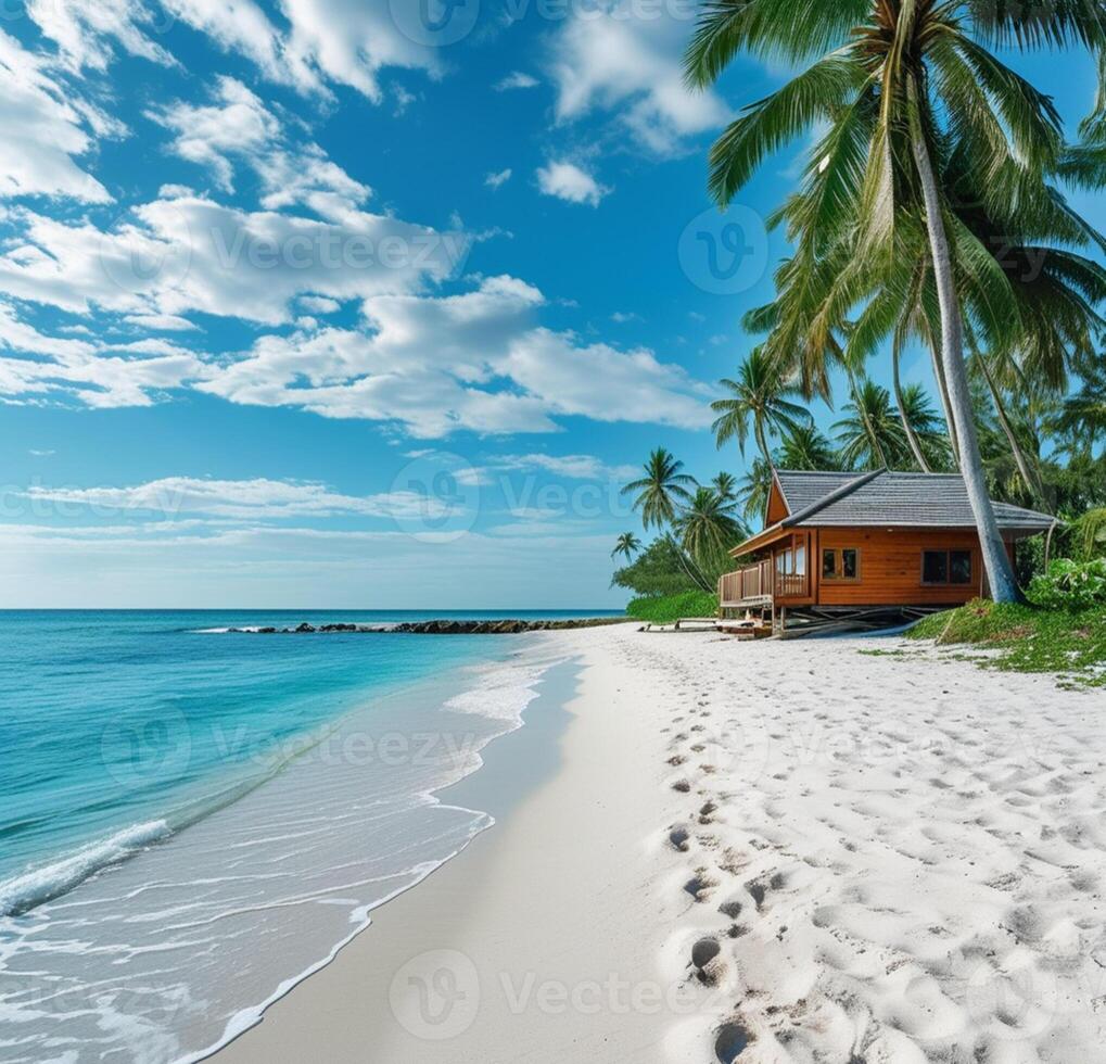 Relaxing Tropical Beach Scene with Palm Trees photo