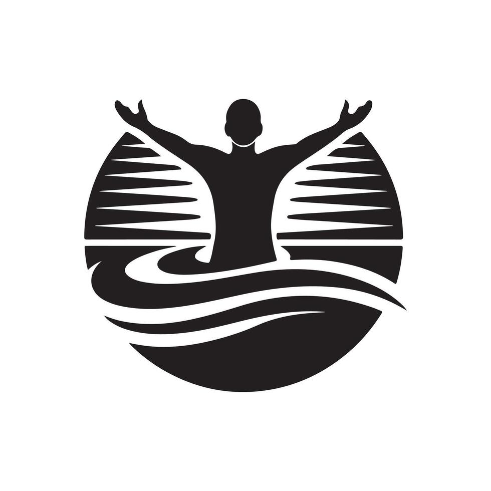 A man is standing in the water with his arms outstretched vector