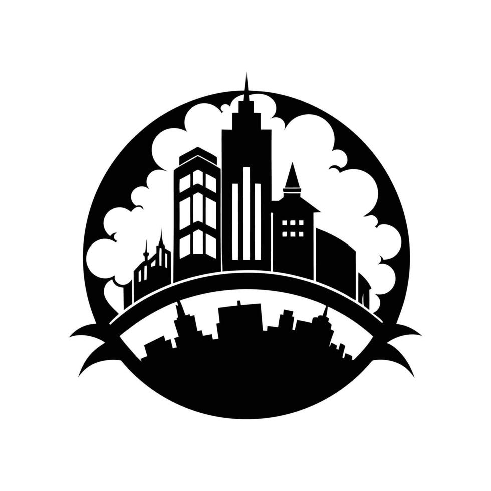 A black and white logo of a city skyline vector