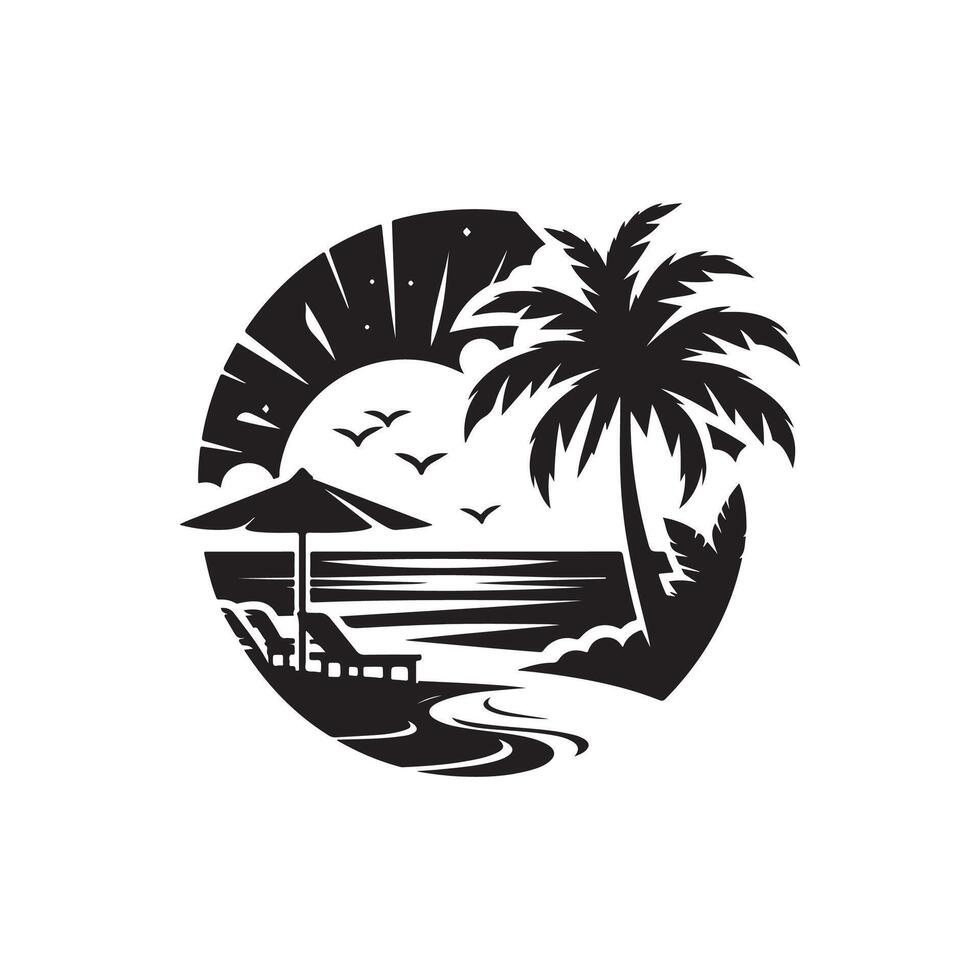 A black and white logo for a beach resort vector