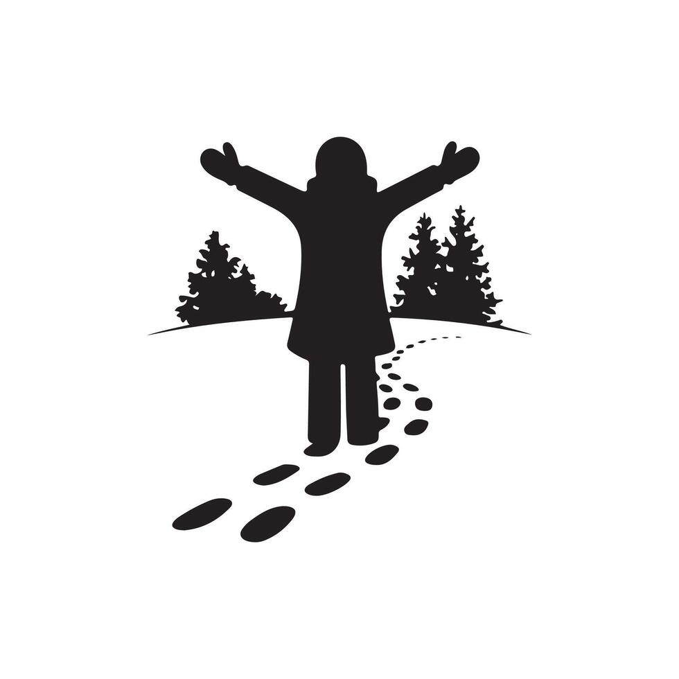 A silhouette of a person standing in the snow with their arms outstretched vector