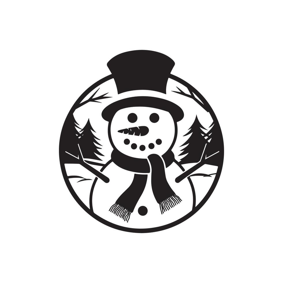 A black and white snowman logo vector