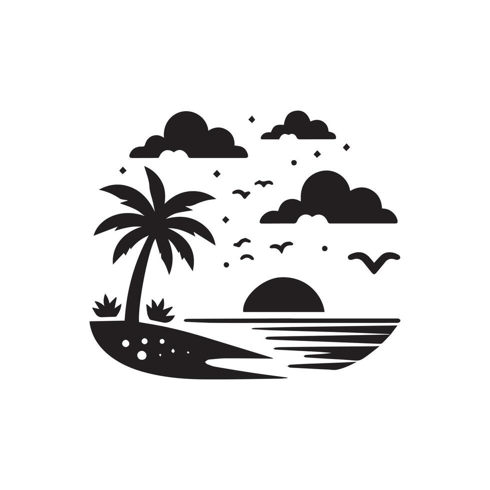 Tropical island with palm trees and birds illustration vector