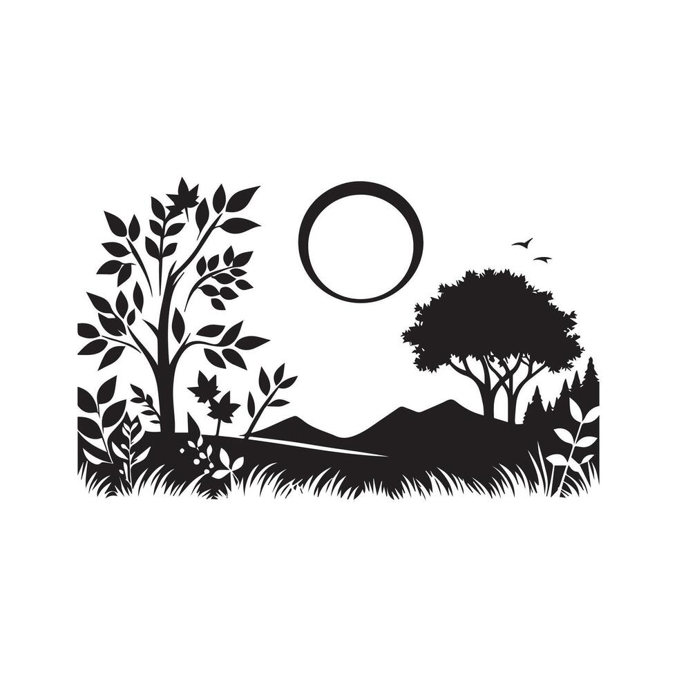 Silhouette of trees and birds in the forest vector