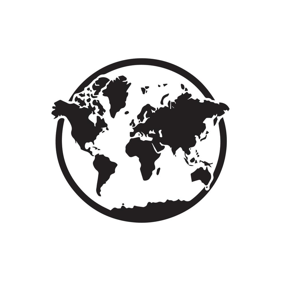 A black and white world map icon vector