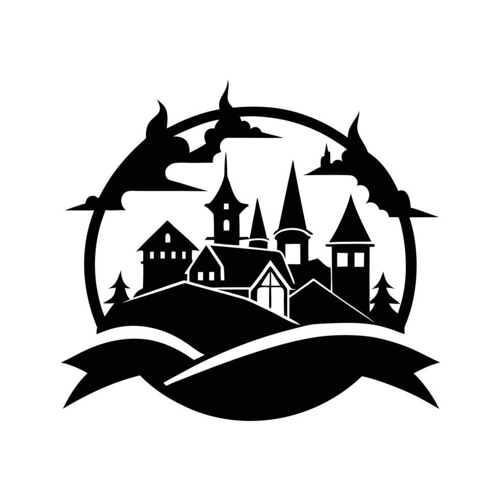 A black and white logo for a halloween party vector