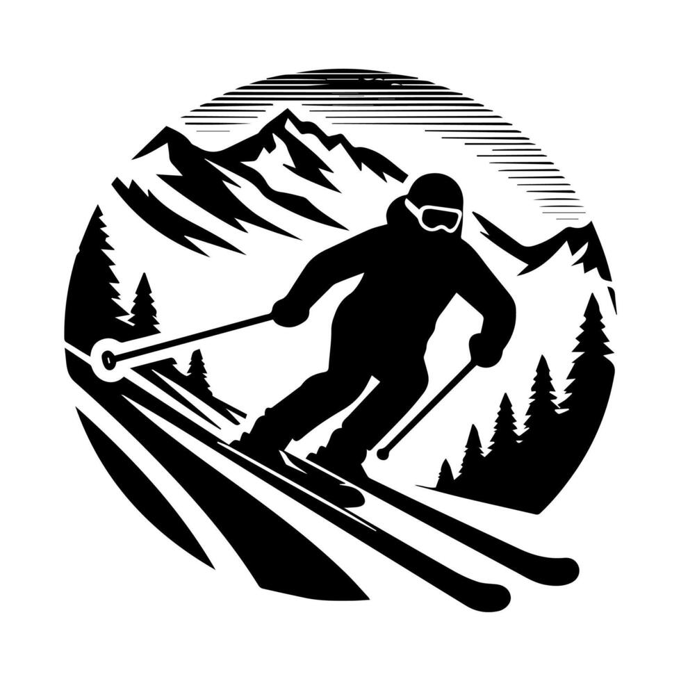 A silhouette of a skier on a mountain vector