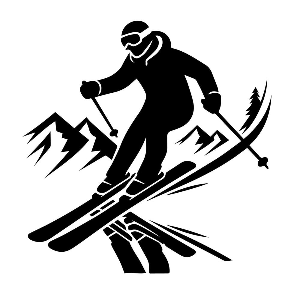 A silhouette of a skier on skis vector